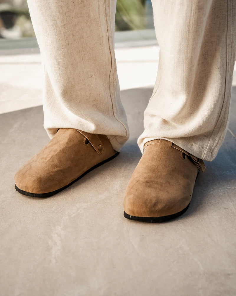 Suede Clogs with Strap