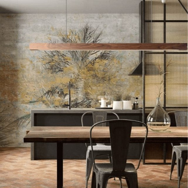 Suspension LED style bois de noyer ou de sapin | Design rectiligne & minimaliste