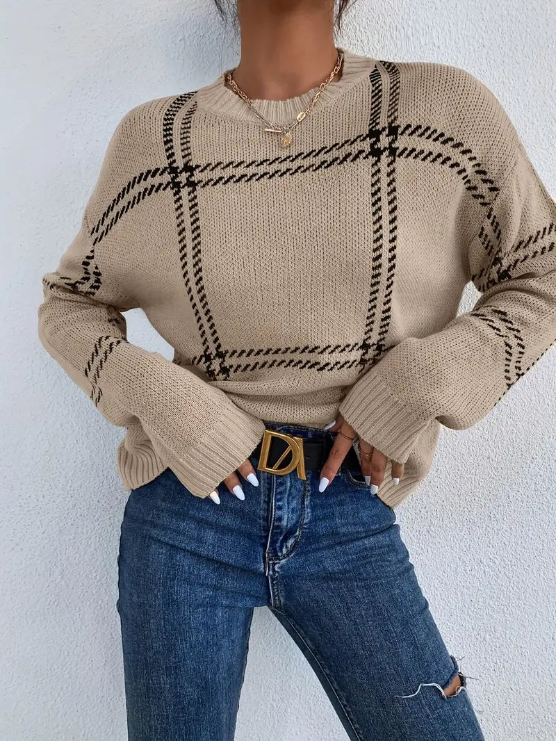 Adriana – Plaid Knitted Sweater