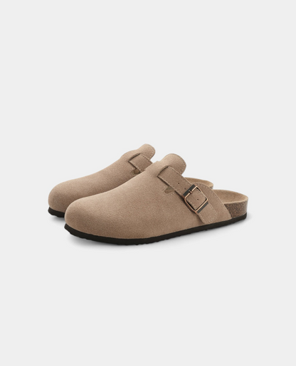 Suede Clogs with Strap