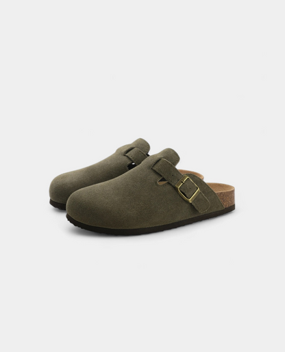 Suede Clogs with Strap
