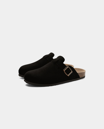 Suede Clogs with Strap