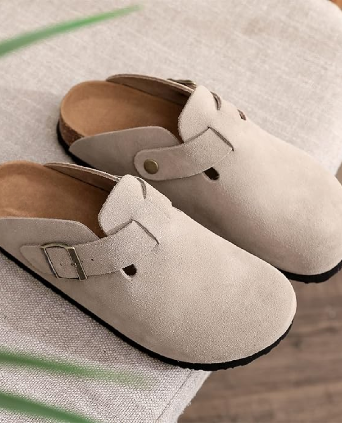Suede Clogs with Strap