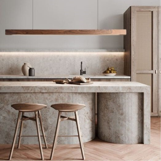 Suspension LED style bois de noyer ou de sapin | Design rectiligne & minimaliste