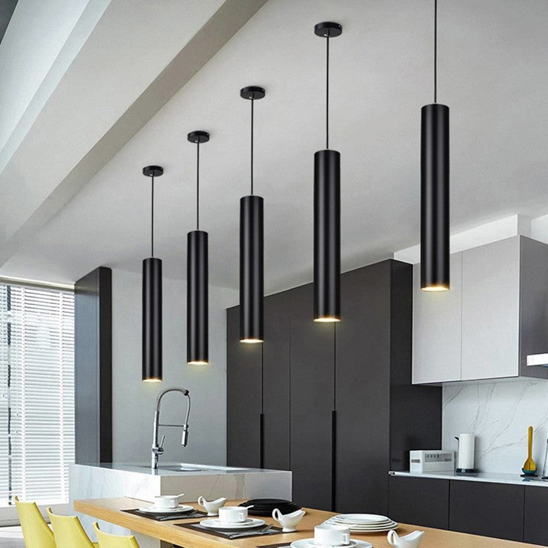 Suspension minimaliste en aluminium, design tube cylindrique