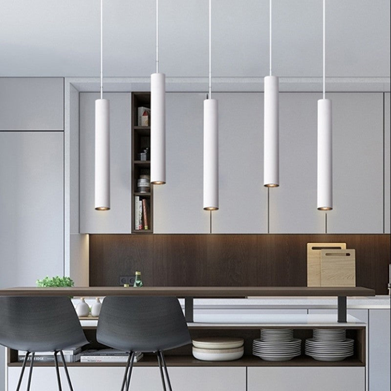 Suspension minimaliste en aluminium, design tube cylindrique