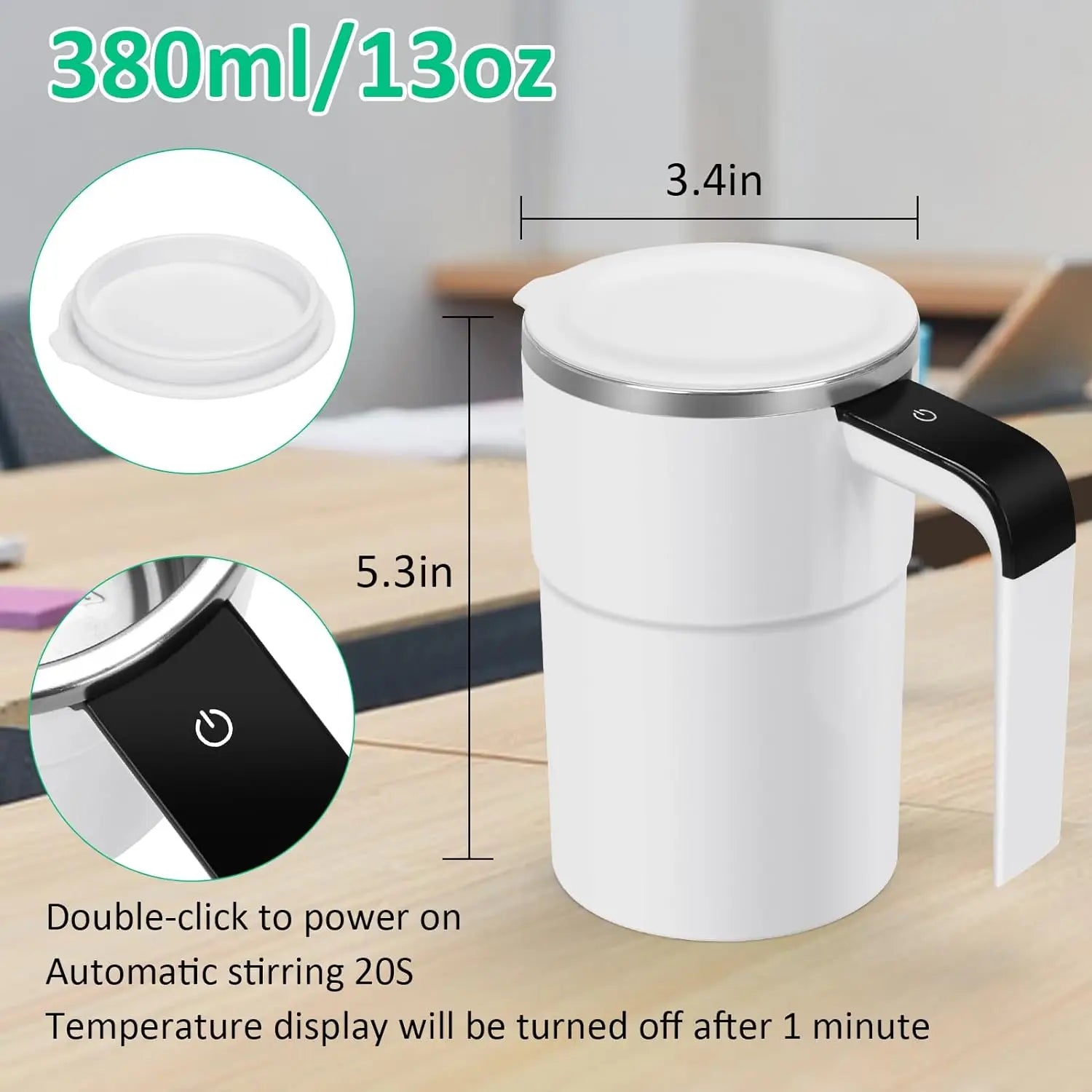 The mug automatically stirs the coffee