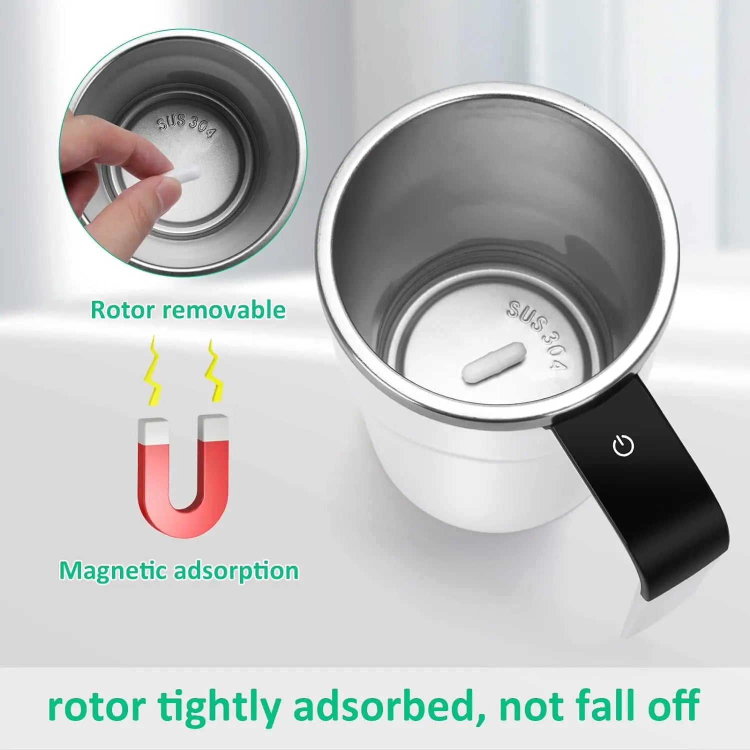 The mug automatically stirs the coffee