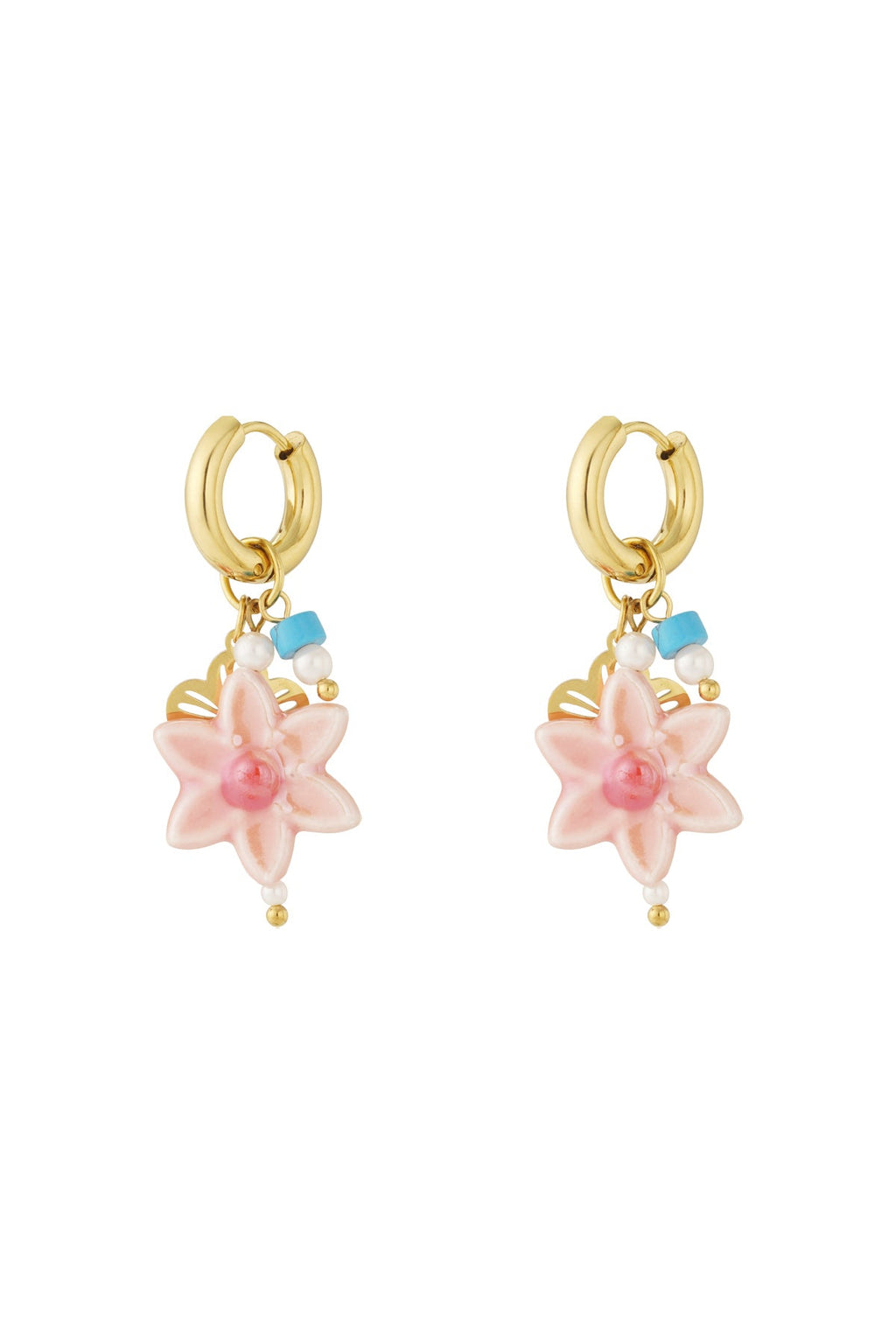 🌸 Luna – Gouden oorbellen met bloem en parels 🌸