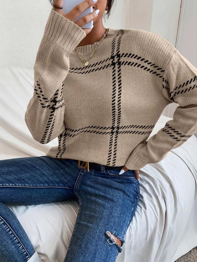 Adriana – Plaid Knitted Sweater