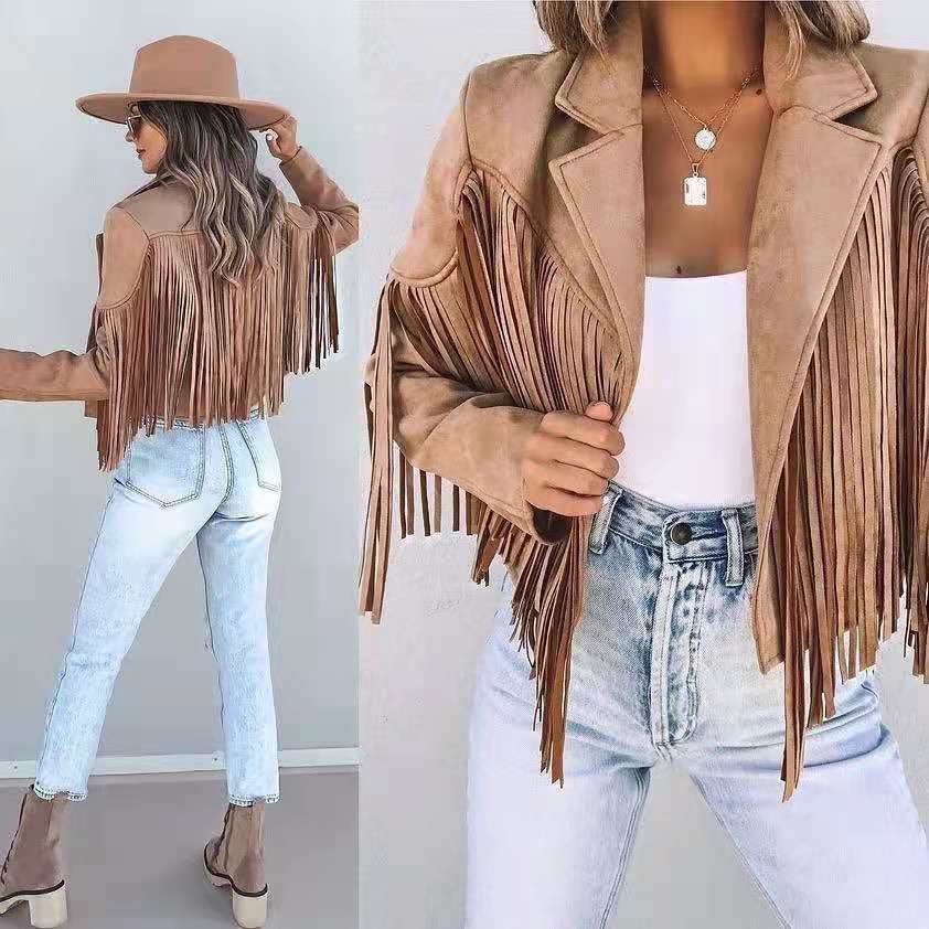 Iris | Suede Jas met Franjes en Reverskraag