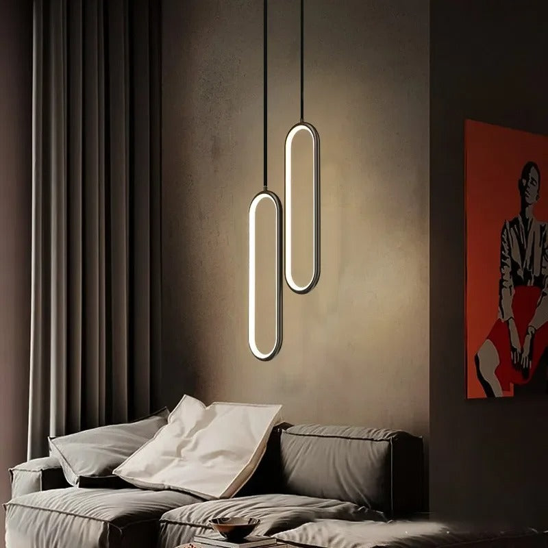Lustre pendant / Suspension moderne en aluminium noir ou or au style minimaliste