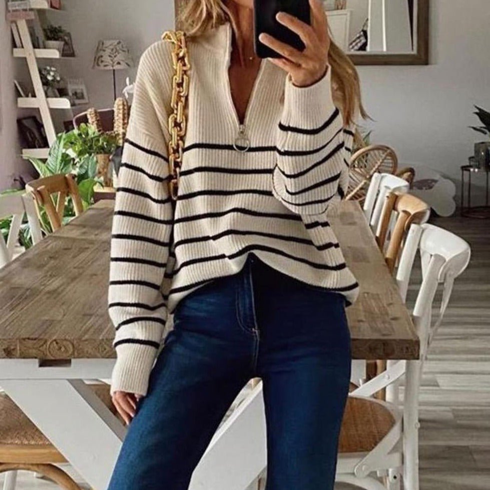Gestreepte Half-Zip Trui