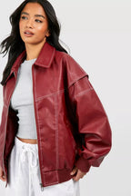 Sienna – Red Oversized Leather Jacket