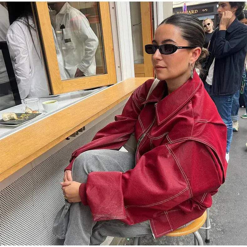 Sienna – Red Oversized Leather Jacket